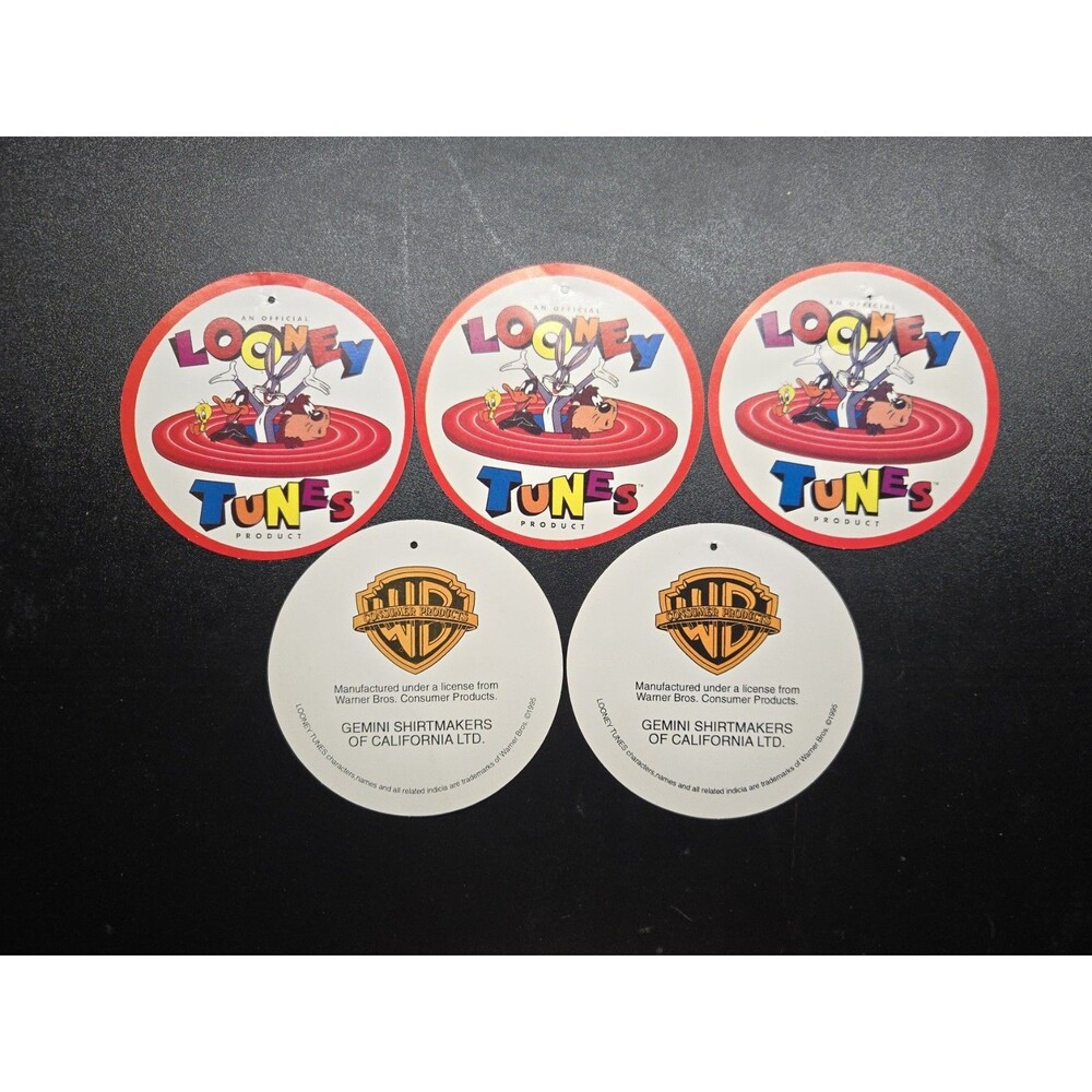 Vintage 1995 Looney Tunes Round Hang Tags Lot of 5 Bugs Taz Gemini Collegeware